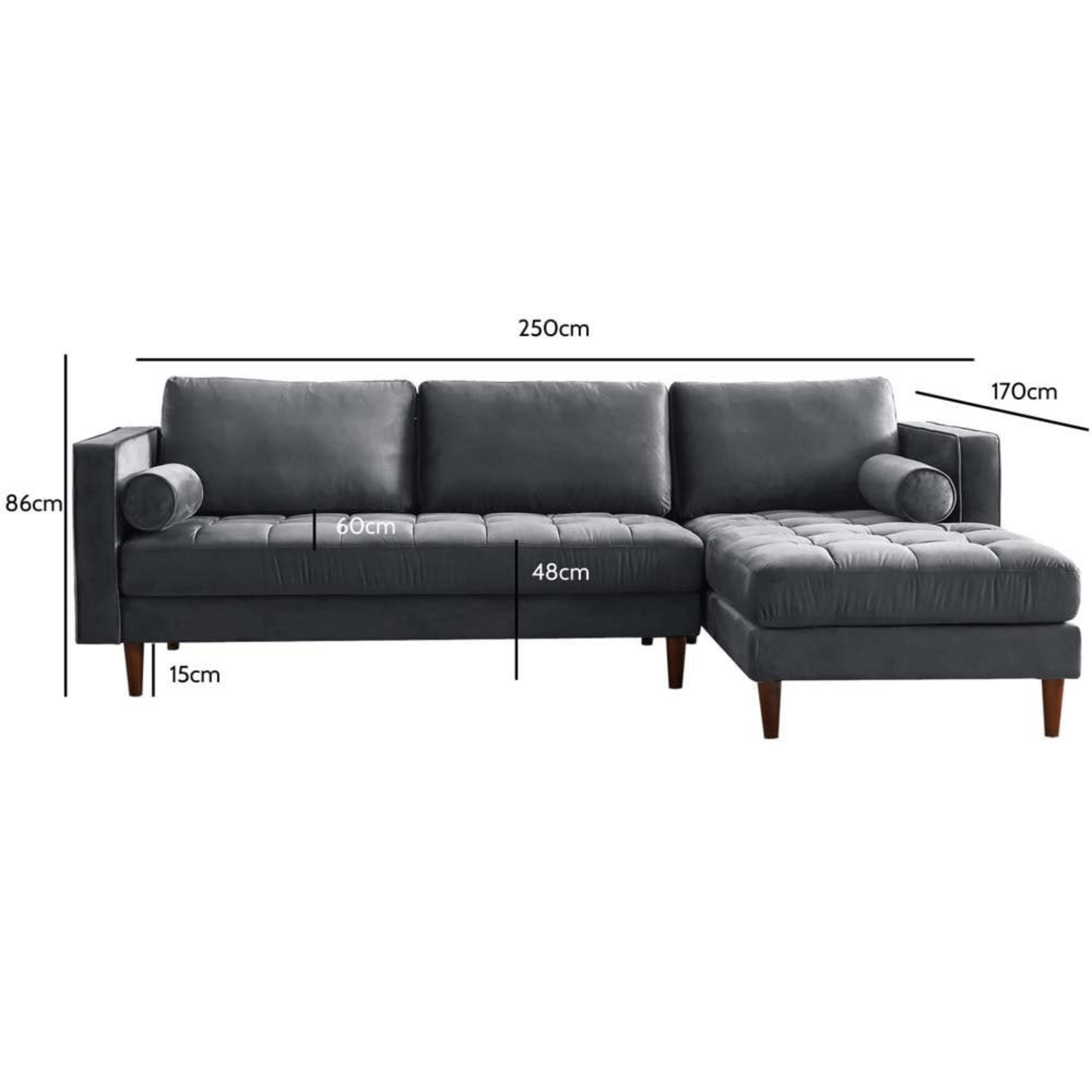 Scott Grey Velvet Corner Sofa RHC