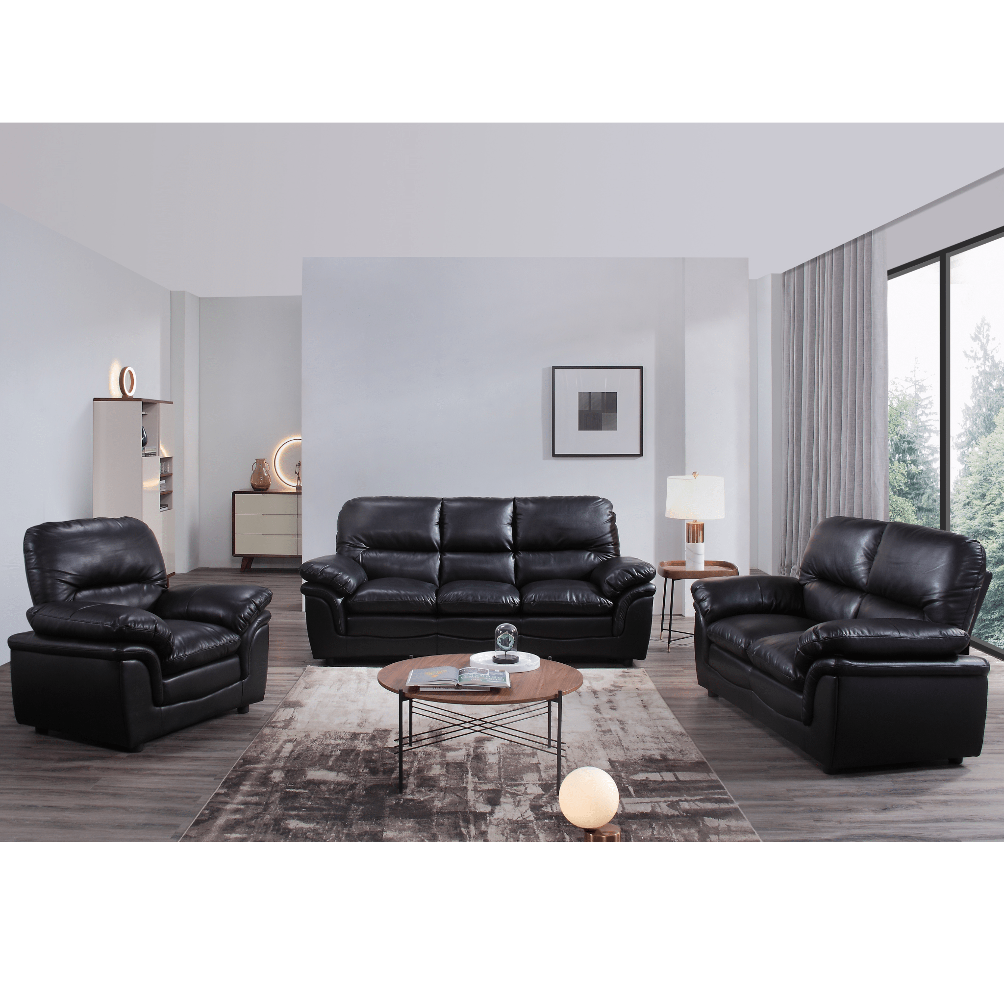 Verona Black Leather 3+2+1 Seater Sofa Set Collection
