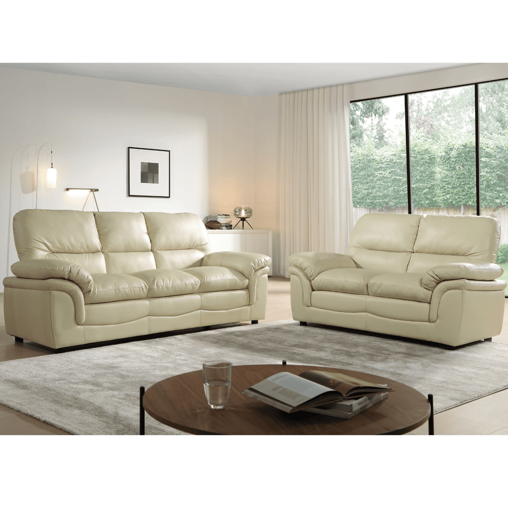 Verona Cream Leather 3+2 Seater Sofa Set – Stylish Comfort for Modern Living