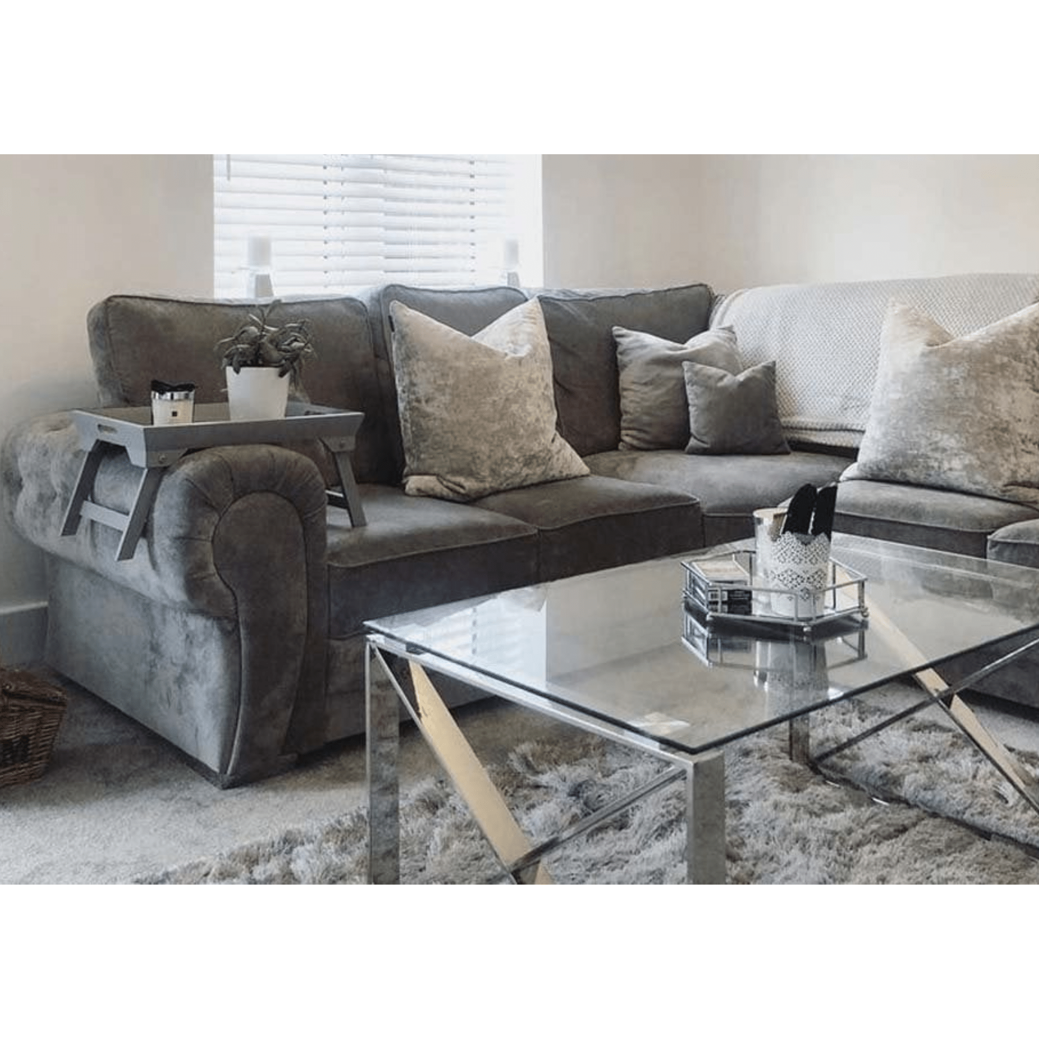 Verona High Back Grey Fabric Corner Sofa