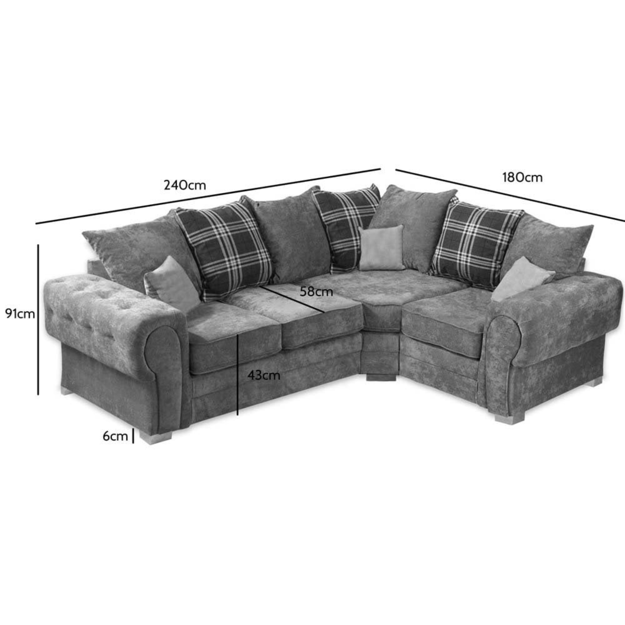 Verona Scatter Grey Fabric Right Corner Sofa